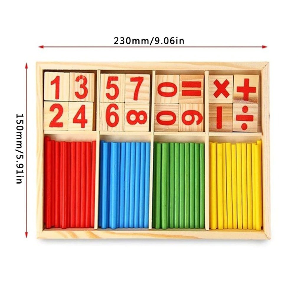 Bộ que tính học toán bằng gỗ - Bảng tính que học toán cho bé