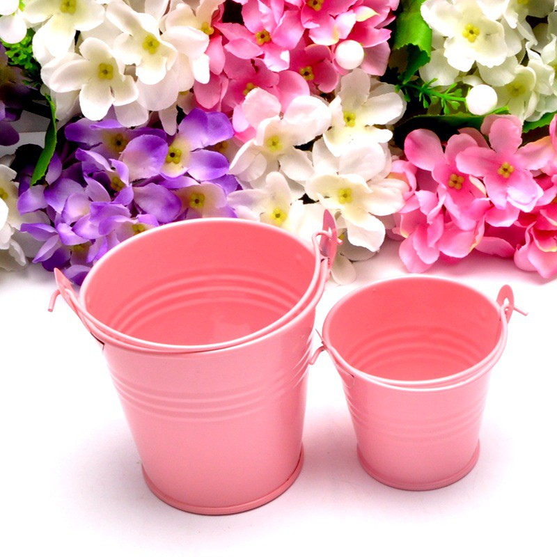 Xô mini bằng chất liệu sắt không biến dạng siêu bền màu sắc tươi sáng dùng trang trí sáng tạo