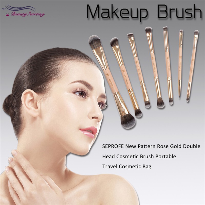 (hàng Mới Về) Bộ 7 Cọ Trang Điểm Seprofe Hai Đầu Màu Vàng Hồng Kèm Túi Đựng | BigBuy360 - bigbuy360.vn