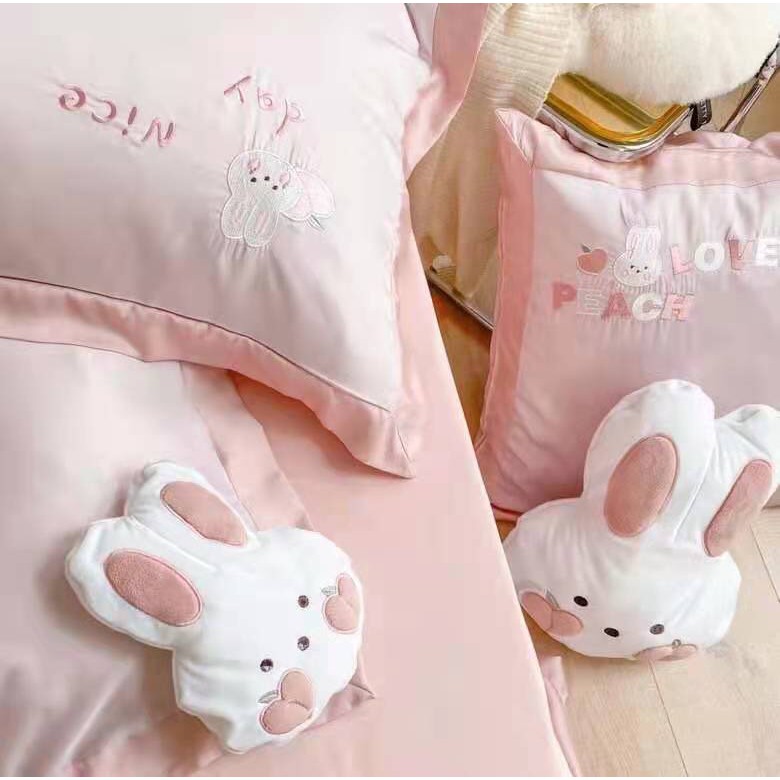 Chăn ga gối đệm tencel Thỏ Bunny siêu xinh mát