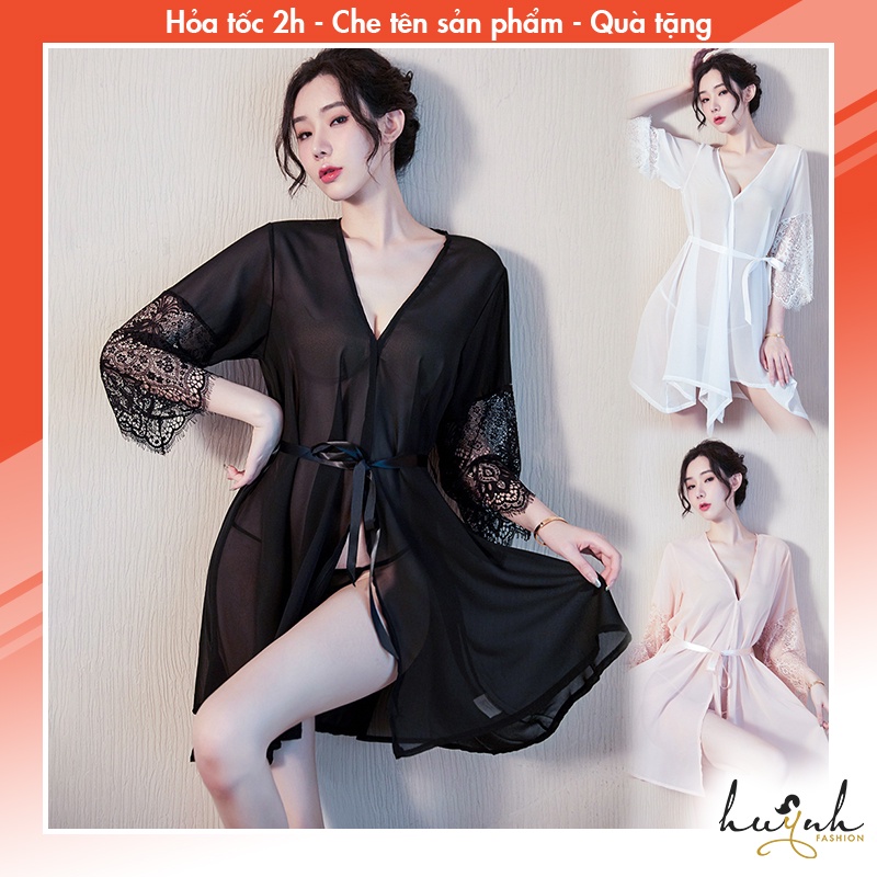Áo Choàng Ngủ Voan Xuyên Thấu Tay Phối Ren Gợi Cảm - N23