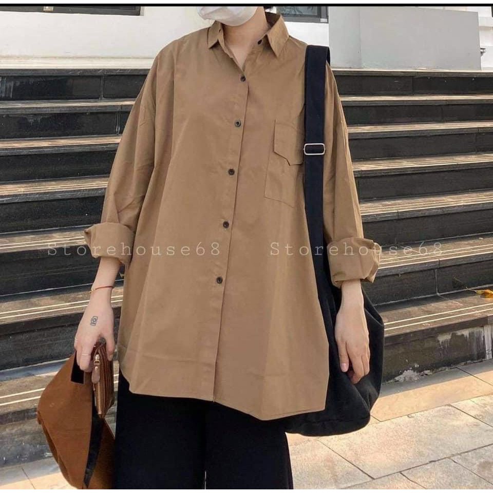 Áo Sơ Mi Trơn Và Da Beo Dáng Dài PEONYB Nữ [FREESHIP] 🌸 Thun túi ngực công sở, phông kiểu basic loang màu Ulzzang HOT 🌸 | BigBuy360 - bigbuy360.vn