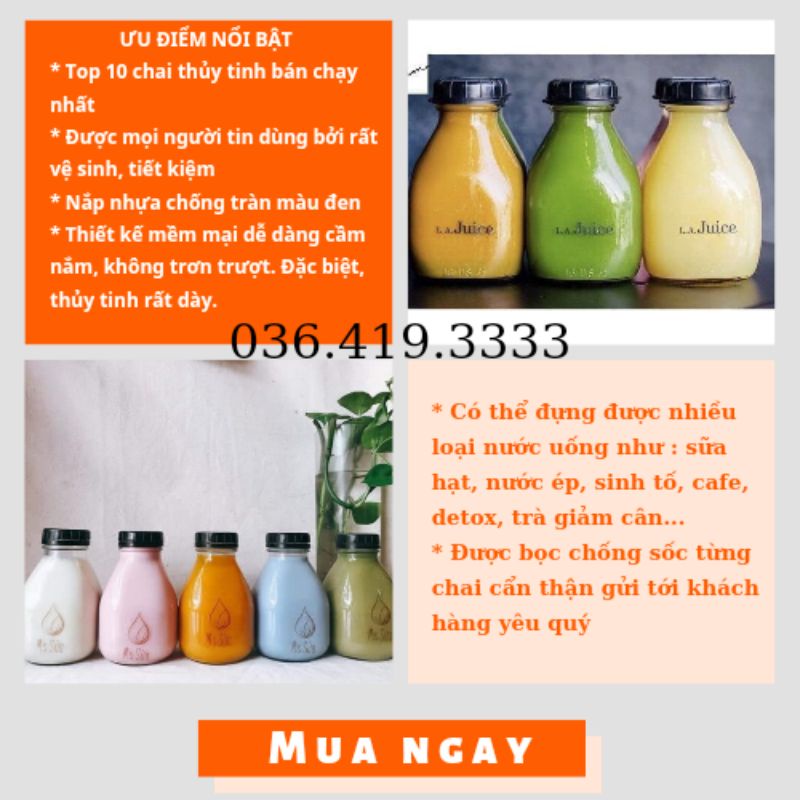 Chai Thủy Tinh Vuông Lùn 300ml nắp nhựa không gỉ loại dày đẹp