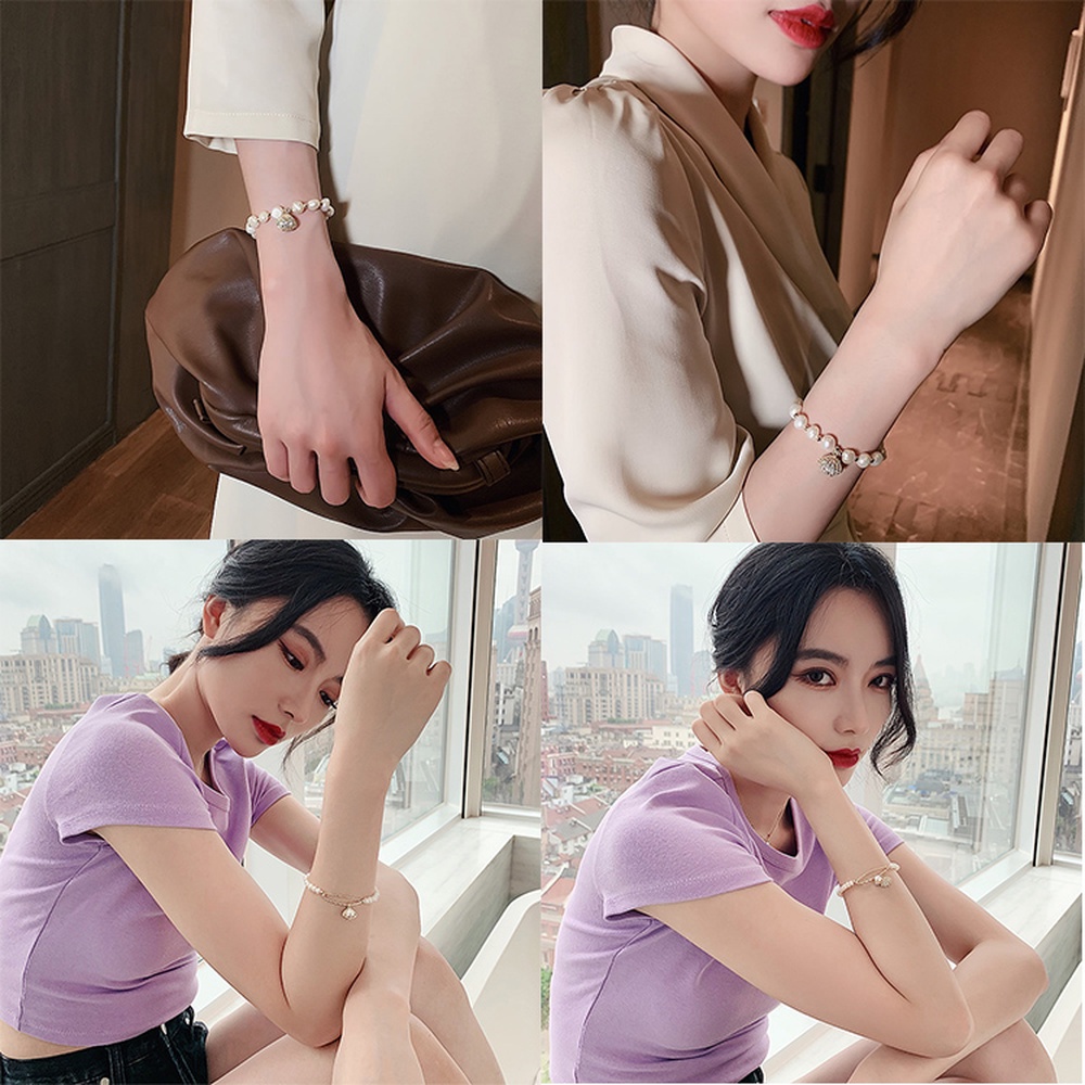 Vòng Tay Đính Hạt Ngọc Trai Thời Trang Sang Trọng Cho Nữ