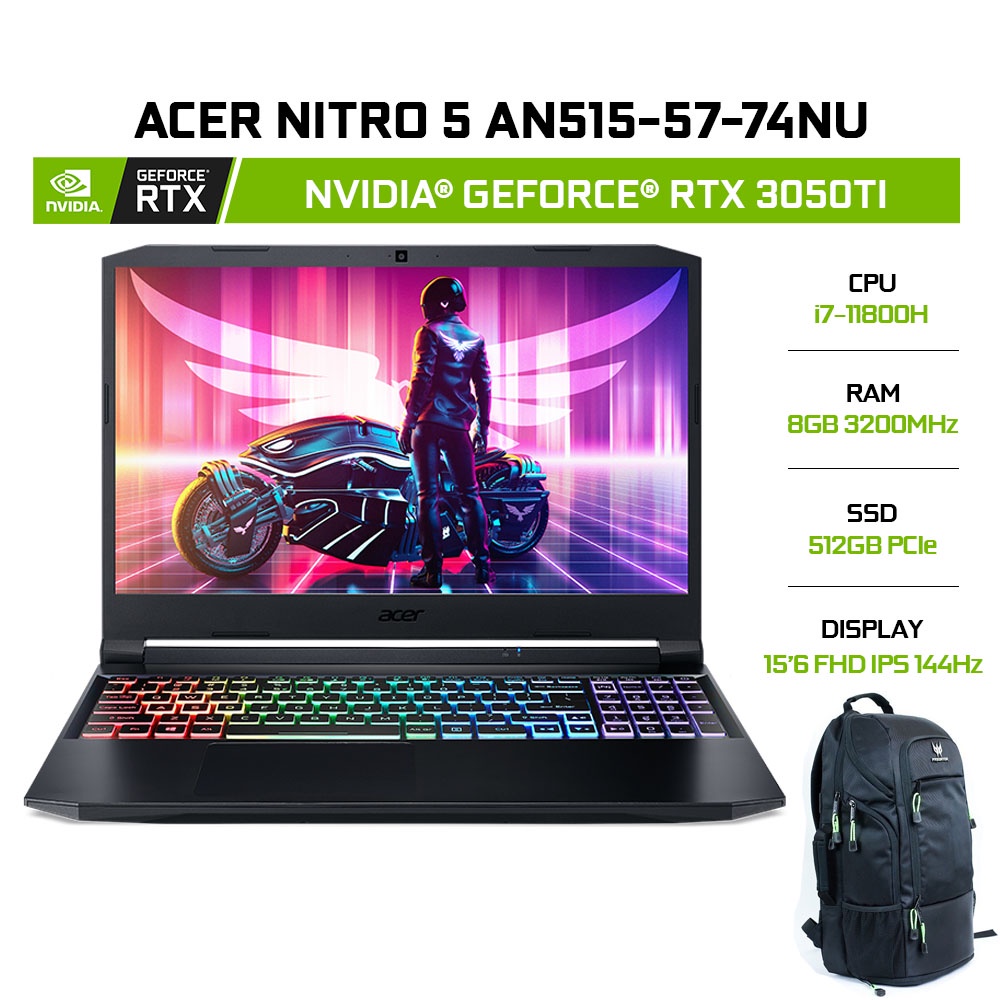 Laptop Acer Nitro 5 AN515-57-74NU i7-11800H 8GB 512GB RTX 3050Ti