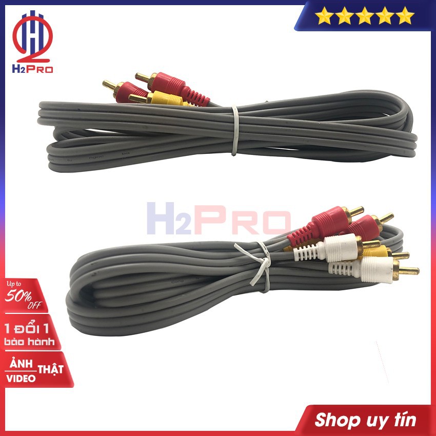 1 Dây Av 3 Ra 3 Vỏ Ghi Dày Dặn, Jack Mạ Đồng Dài 1.5M, Dây Cáp Av/Rca 3 Đầu Hoa Sen Đực Ra 3 Đầu Hoa Sen Đực-H2Pro Tech