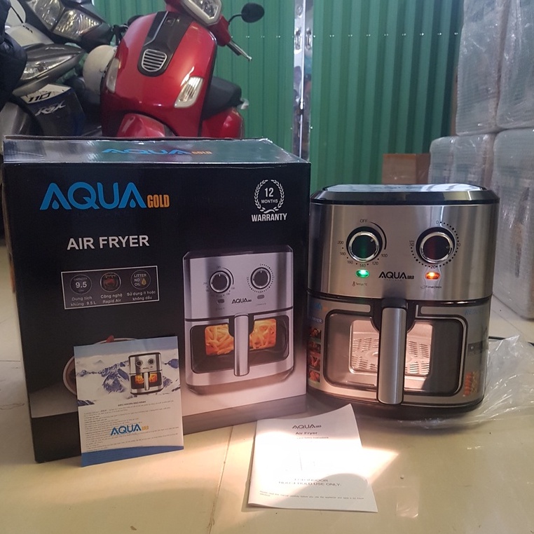 Nồi chiên không dầu LOẠI CƠ AQUA GOLD có cửa kính nhìn xuyên lòng nồi BH 12 Tháng