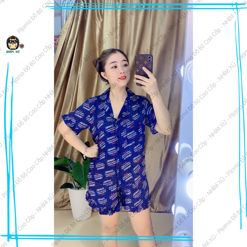 Đồ Bộ Ngủ Pijama Mặc Nhà Vải Gấm Cao Cấp CC Graffity Quần Đùi Áo Tay Ngắn | BigBuy360 - bigbuy360.vn