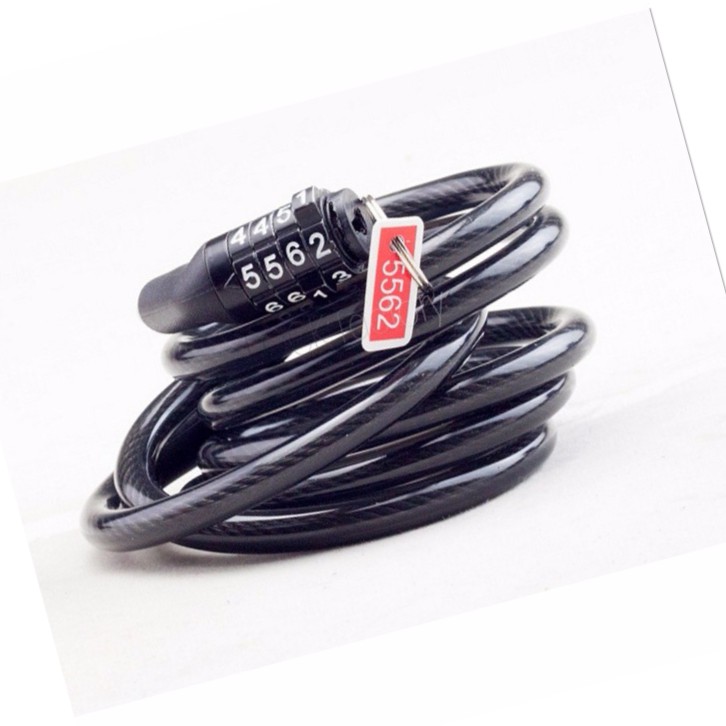 Khóa Dây Thép 4 Mã Số Xe Đạp - Xe Máy Siêu Bền 1.2 Mét VP01 (Đen)