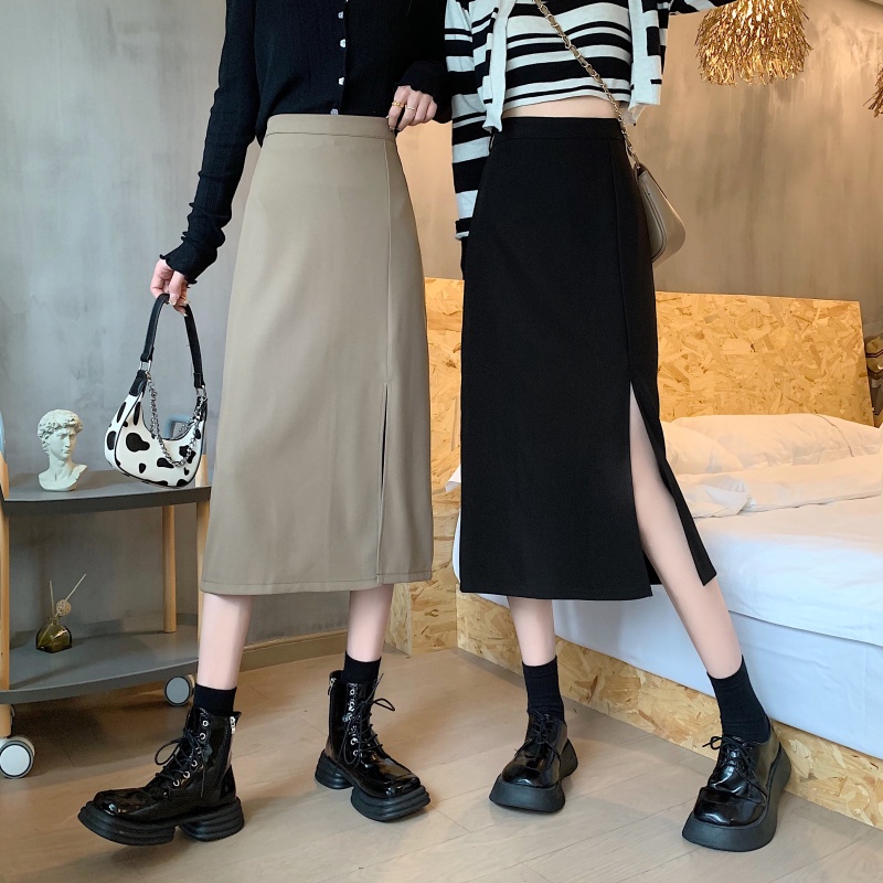 Chân váy dài Chân váy trơn basic mùa thu xẻ tà FIRST DATE phong cách Hàn Quốc