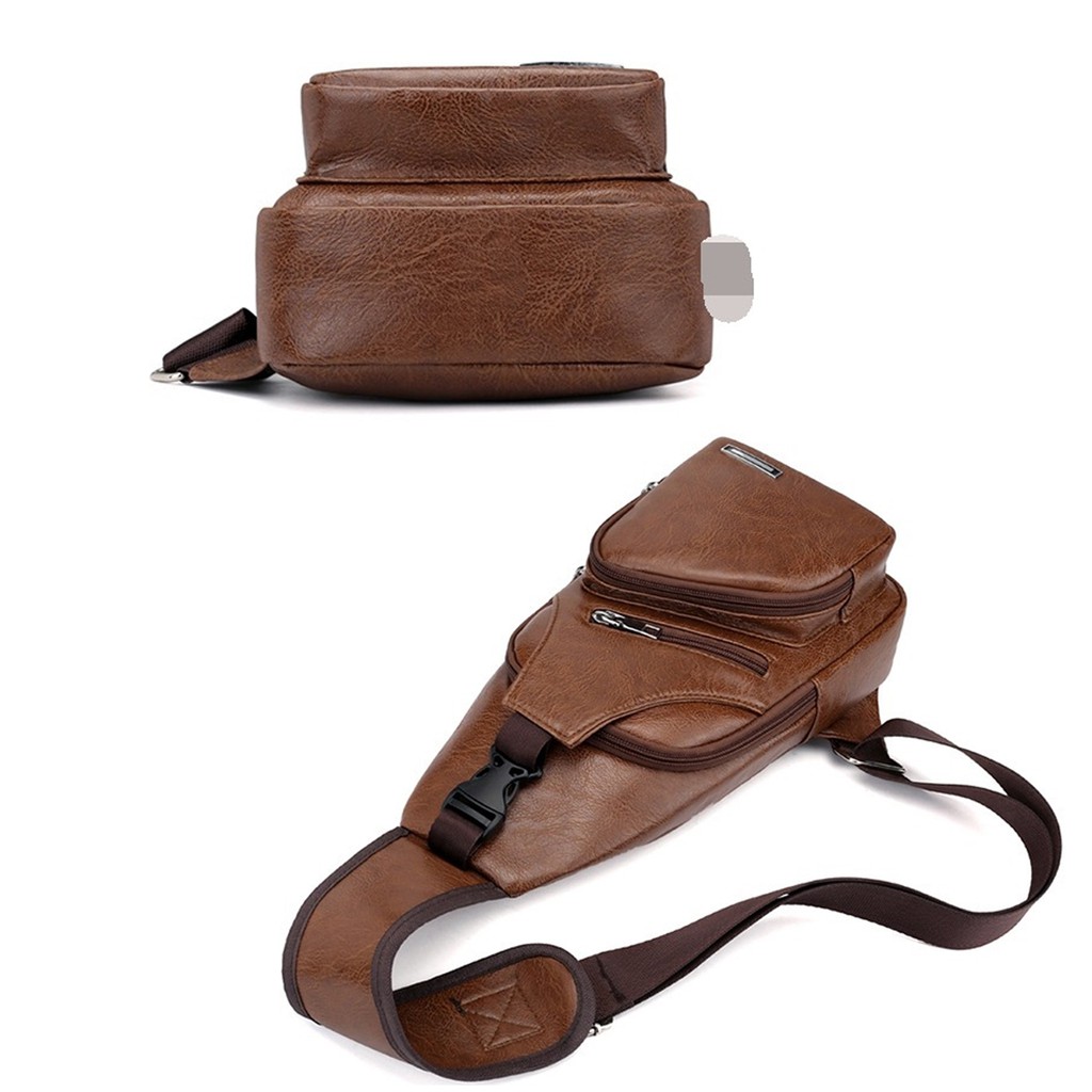 Túi da đeo chéo nam kèm dây cáp USB TC09