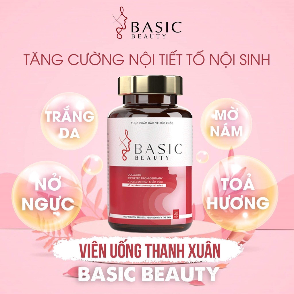 Viên Uống Thanh Xuân Basic Beauty Tăng Cường Tiết Tố Nội Sinh, Trắng Da, Nở Ngực, Toả Hương