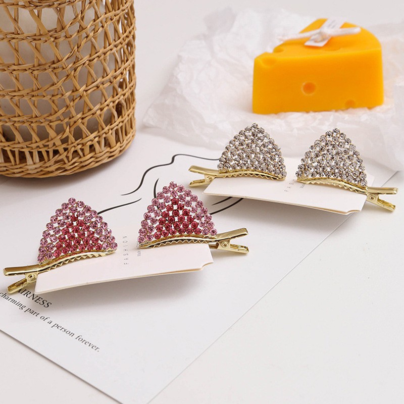 Kẹp tóc thiết kế hình mèo đính đá xinh xắn