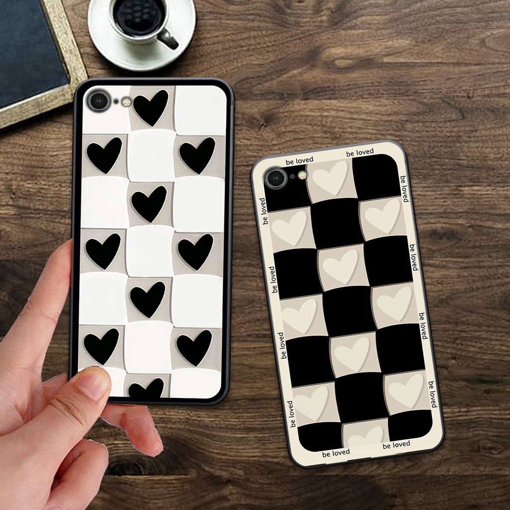 Ốp Iphone 6/6S/6 Plus/6S Plus/7/8/7Plus/8Plus bộ hình caro trái tim đen trắng hồng bong bóng dễ thương