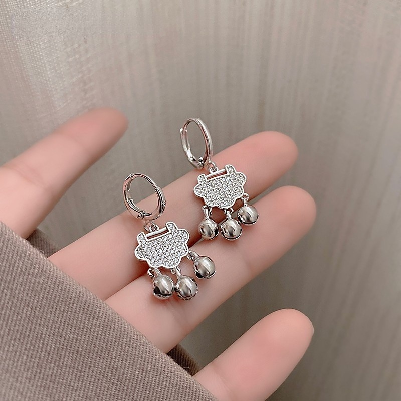 Bông Tai Mạ Bạc 925 Hình Ổ Khóa Phong Cách Trung Hoa Cổ Điển Thời Trang