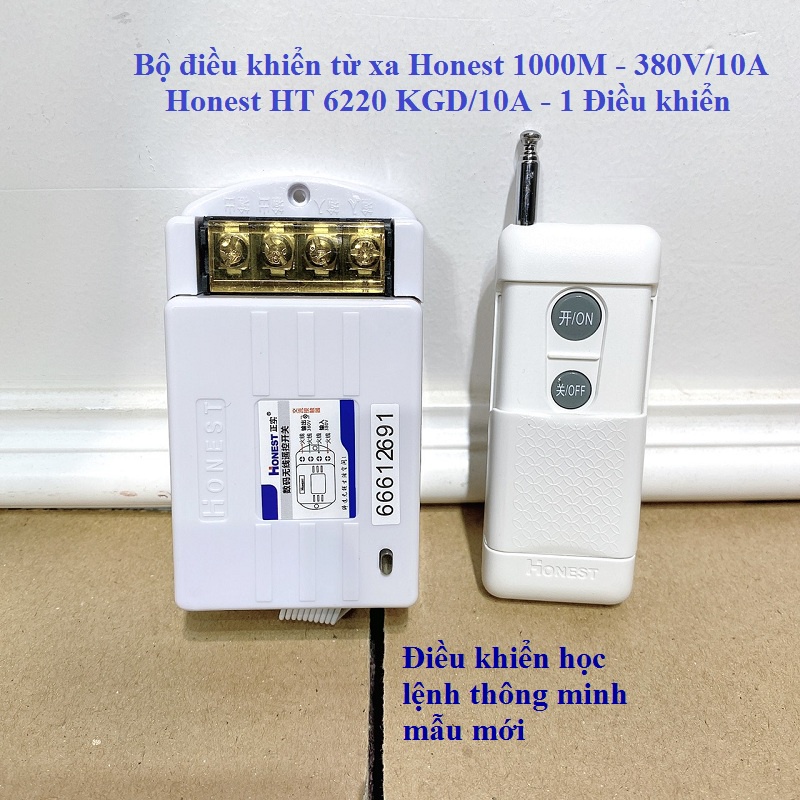 Bộ Công tắc điều khiển từ xa Honest 380V/HT-6220KGD 1km công suất lớn 40A cho thiết bị điện, máy bơm có học lệnh