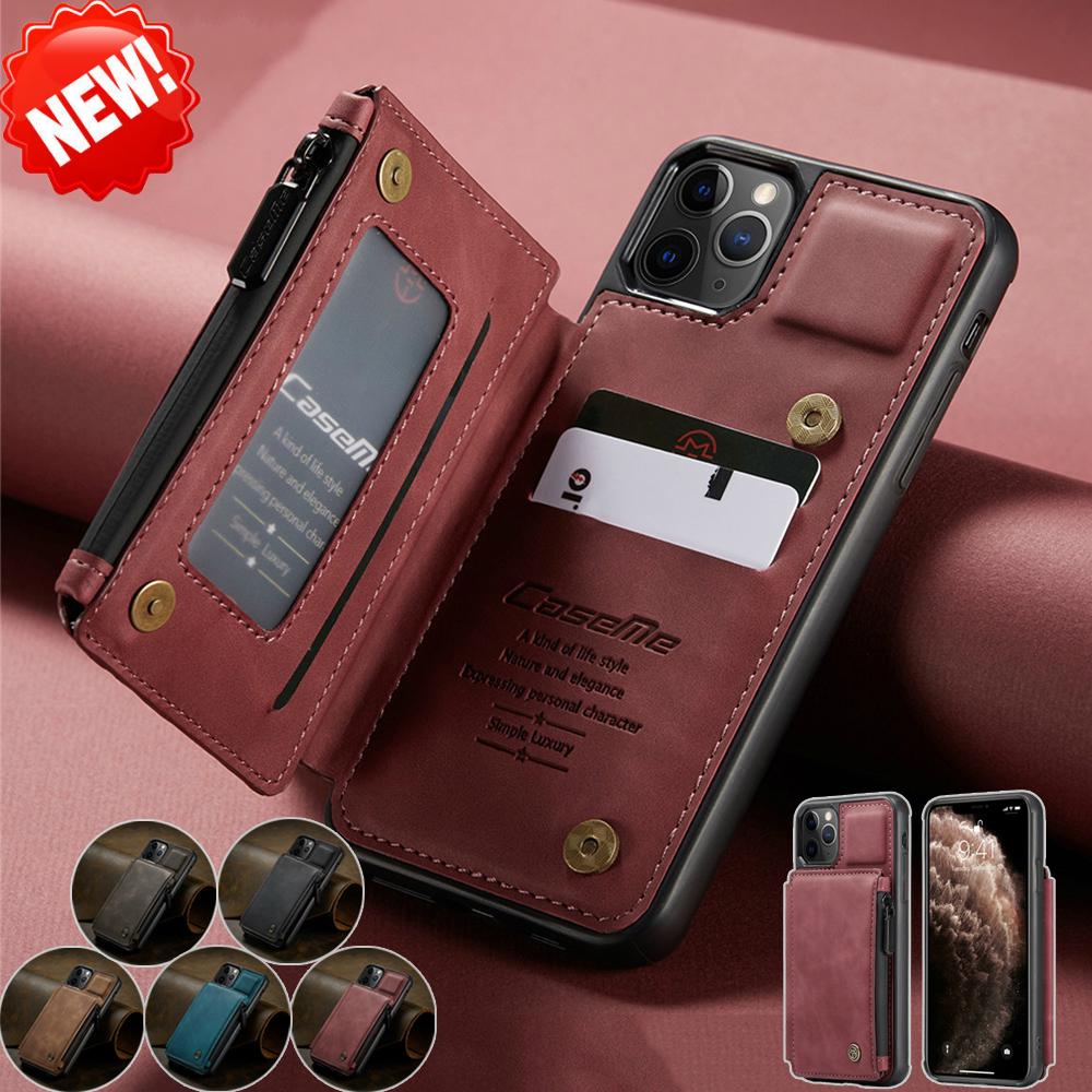 iPhone 12 Pro Max 11 Pro XS Max iPhone 12 Mini XR X 8 7 Plus CaseMe Brand Luxury Zipper Wallet Leather Magnetic Card Slots Purse Back Phone Bags Case