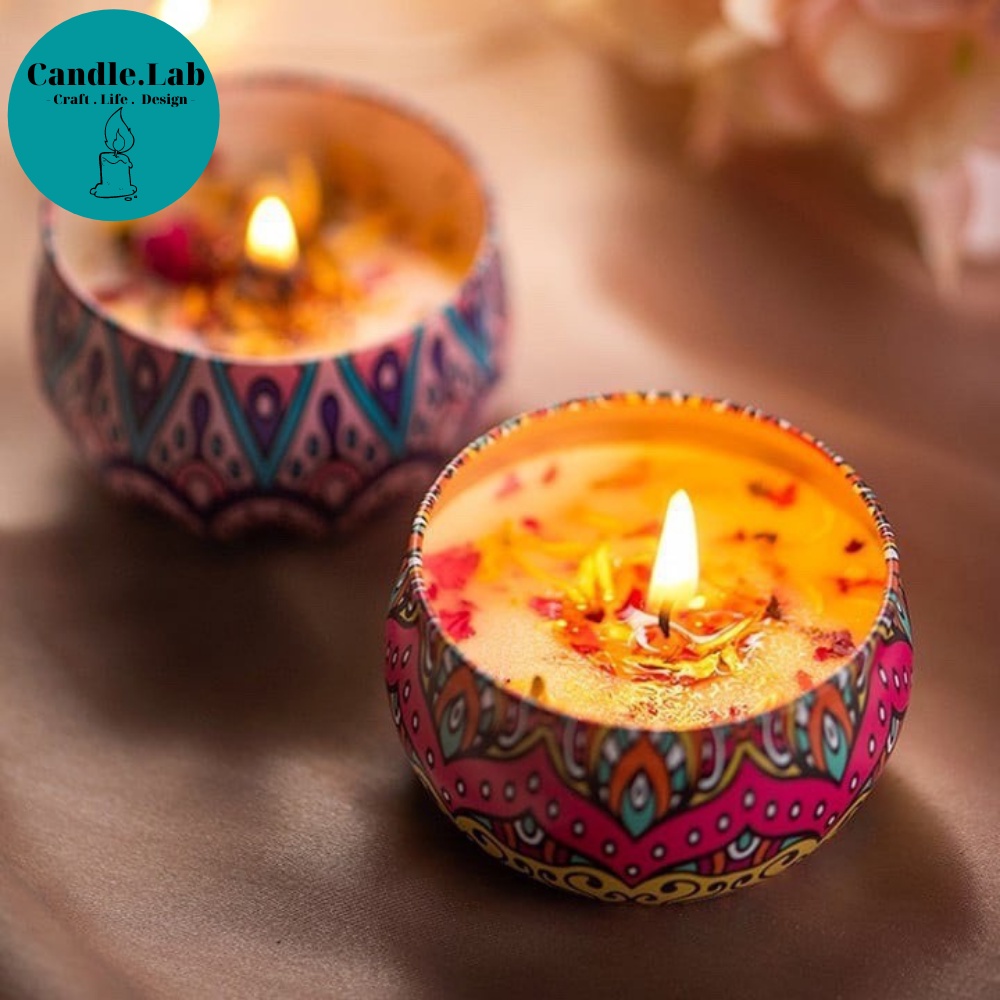Nến thơm hoa khô - Nến thơm phòng thổ cẩm candle cup hoa khô handmade vnxk bath body works, sáp thơm phòng tinh dầu