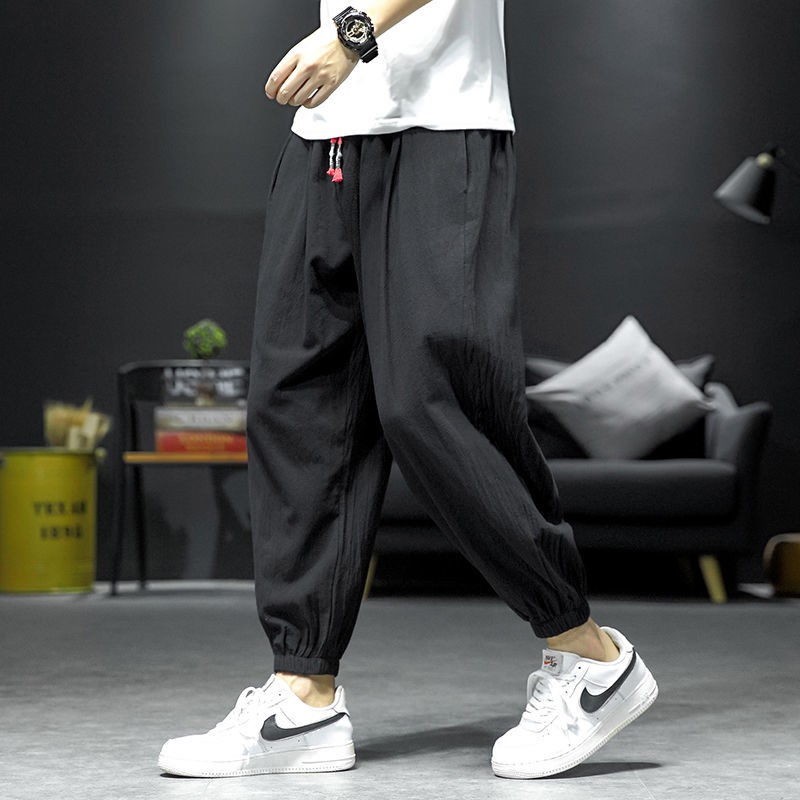 Spring trousers men's loose and versatile trend wide-leg harem pants fat plus size lantern nine points casual pants men