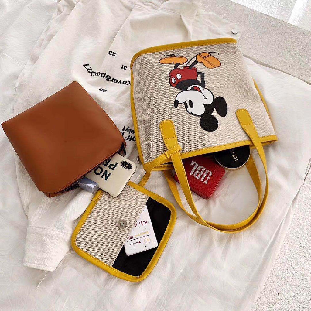 Túi đeo vai cầm tay in hoạt hình Mickey dễ thương