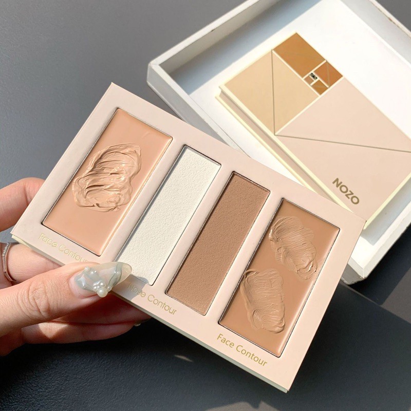 Phấn tạo khối, Bảng Tạo Khối trang điểm 4 Ô Kem + Phấn Lì Kết Hợp Nozo Contour che phủ tốt chất phấn lì | BigBuy360 - bigbuy360.vn