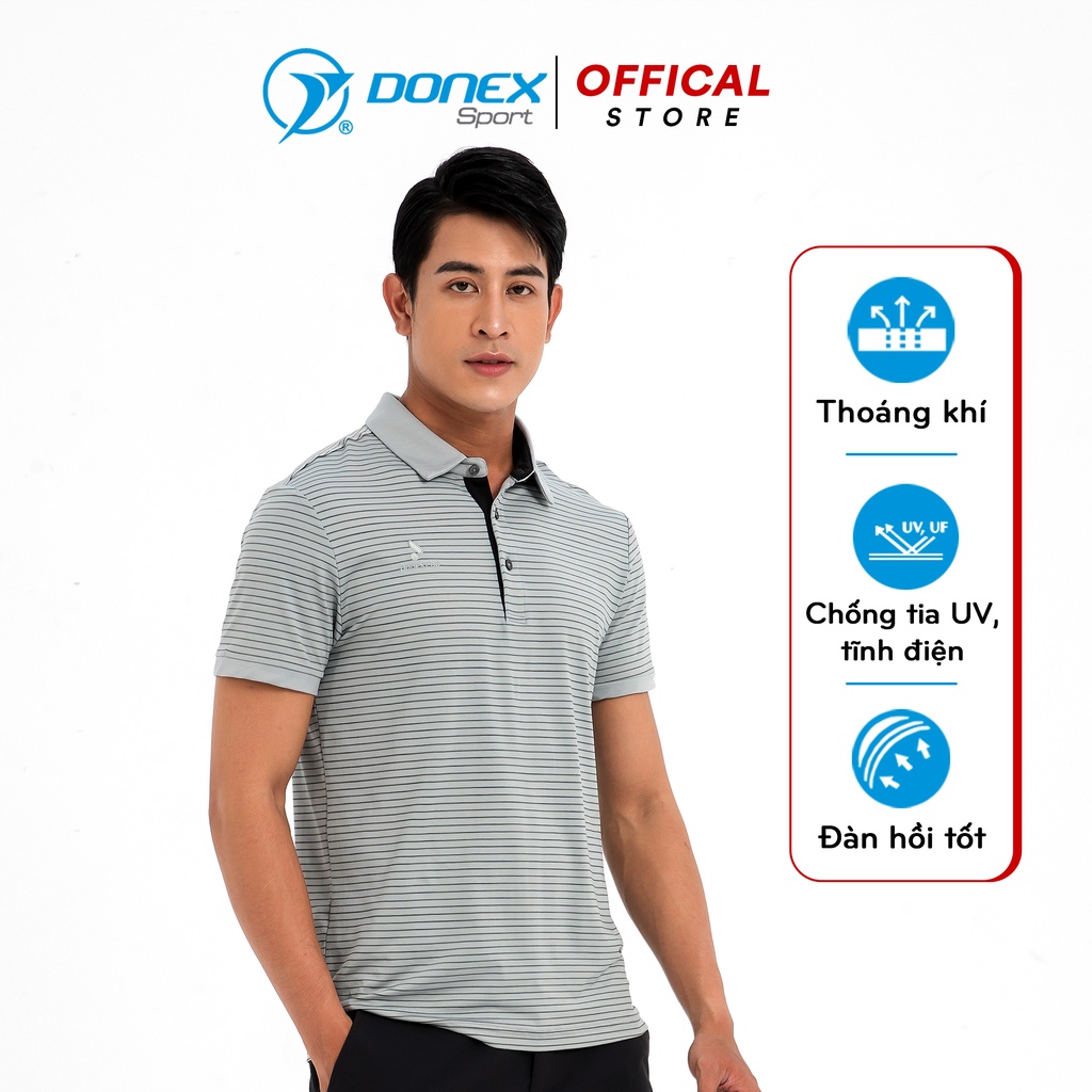 Áo Thể Thao Nam Golf Có Cổ DONEXPRO Form Chuẩn, Ghi Kẻ, Chất Liệu Thun LTEX Cao Cấp Thoải Mái Vận Động MC-9046