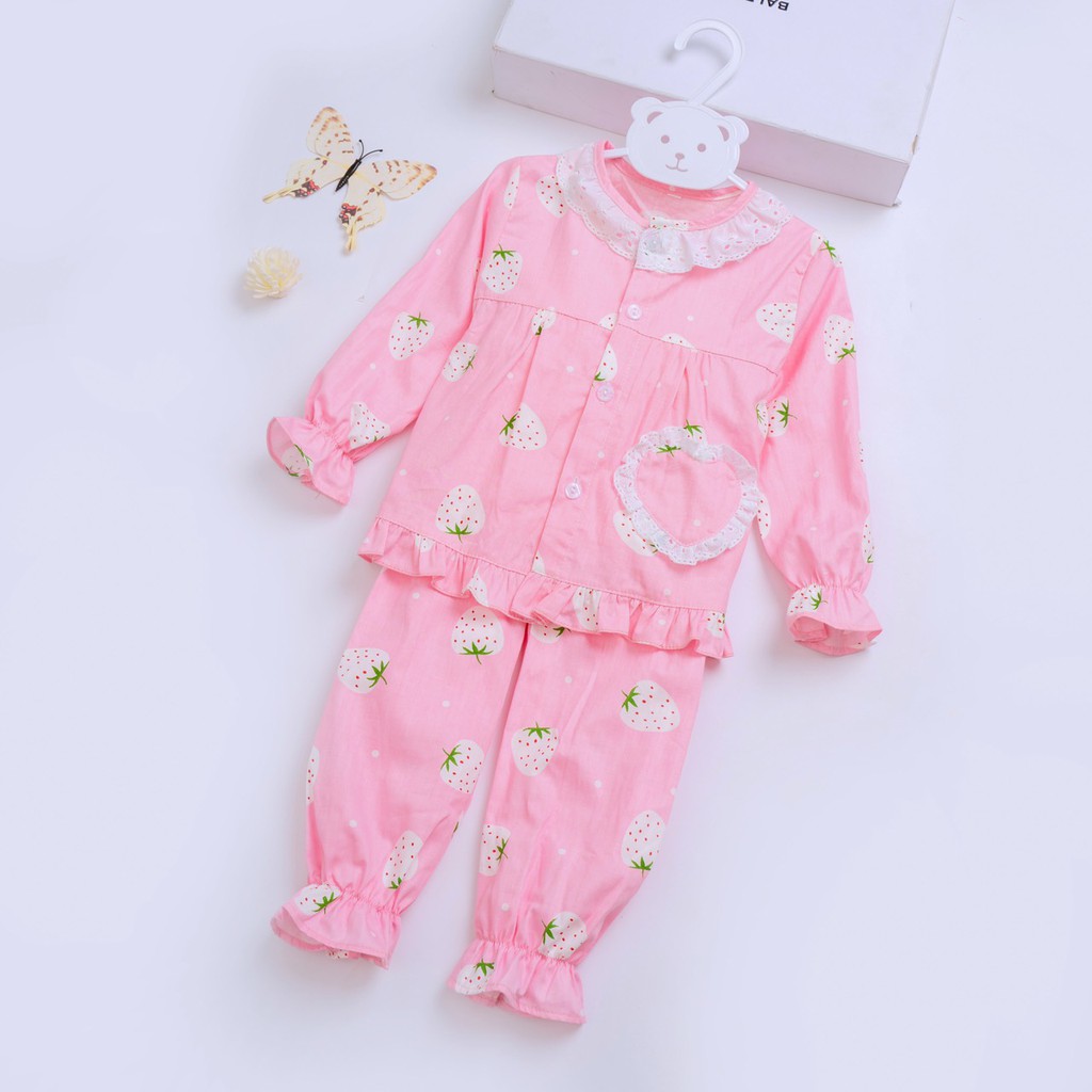 Bộ pijama bé gái WITH LOVE TBKS113 chất cotton thô viền ren siêu xinh