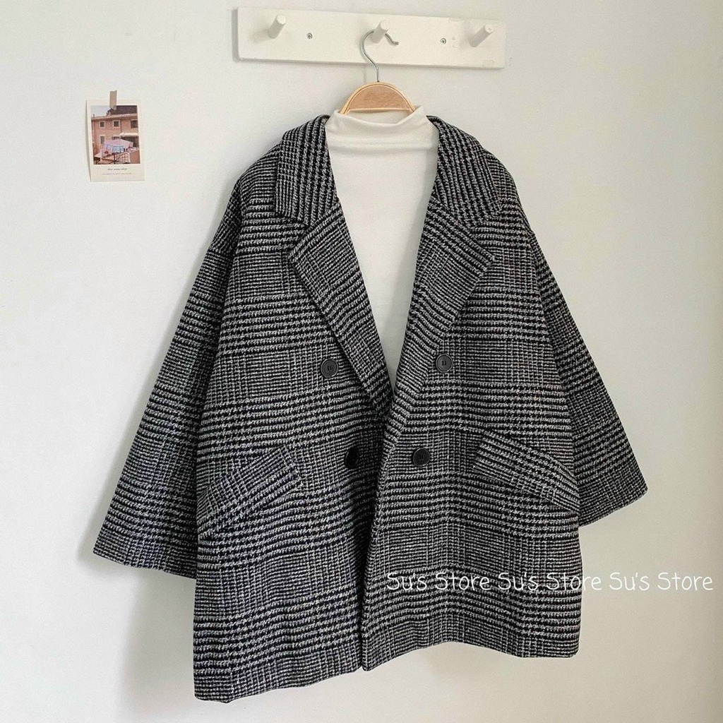 Áo blazer nữ 2 lớp phong cách Hàn Quốc, Áo vest kẻ nữ blazer khoác ngoài đẹp aosomicongsothietke
