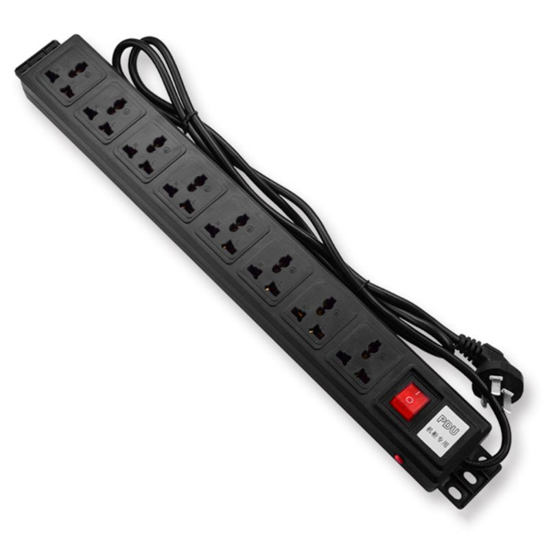 Ổ cắm điện 1u pdu 8 250v 10a 2500w kèm dây dài cho giá đỡ kim loại 19 inch