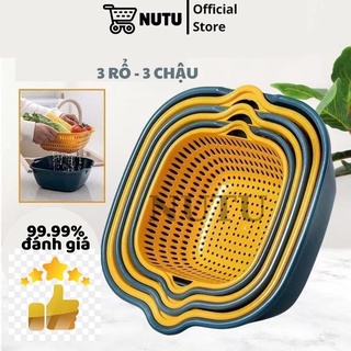 Rổ Nhựa Đa Năng 3 Chiếc Hàng Loại 1 Cứng Cáp Chắc Chắn, Bộ Rổ Kèm Chậu Hứng Nước Tiện ích