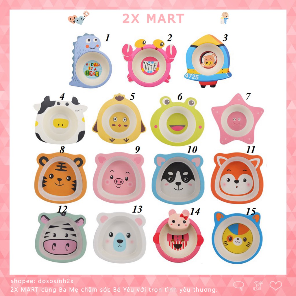 Bát Ăn Dặm Lúa Mạch hình thú cho bé. Gồm voi, thỏ, cua, bò sữa, ngôi sao, gà, ếch, sư tử, hổ, heo, khủng long - 2X MART