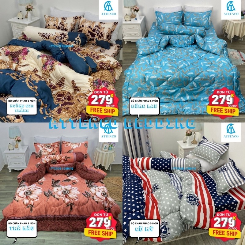 CHĂN GA GỐI COTTON ATTENCO BEDDING NGỘ NGHĨNH ĐÁNG YÊU HÀN QUỐC BỘ 5 MÓN PHAO GA BO CHUN SẴN (BẢO HÀNH 6 THÁNG)
