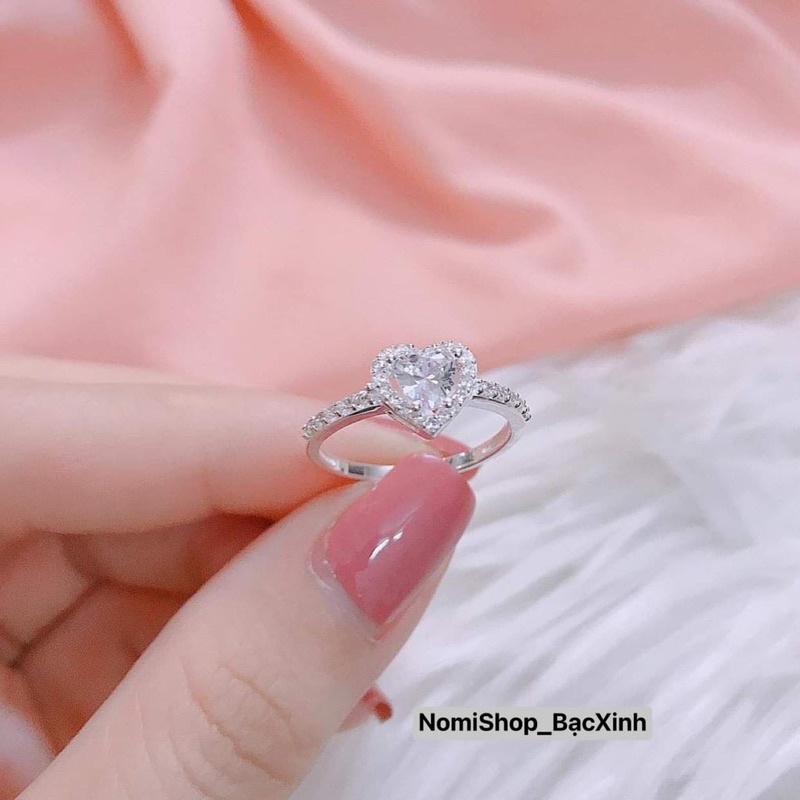Nhẫn nữ bạc ta trái tim đính đá, đá chủ hình tim đẹp không tì vết MAINOMI Shop Bạc Xinh