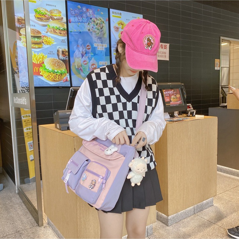 Túi Tote Đeo Chéo Một Bên Vai Sức Chứa Lớn Màu Kẹo Phong Cách Nhật Bản Dễ Thương Cho Nữ Thanh Thiếu Niên