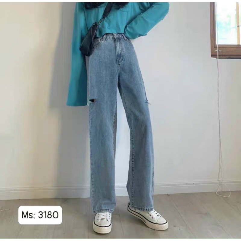 Quần jean ống suông 3180 rách sườn, hình thật ảnh sàn