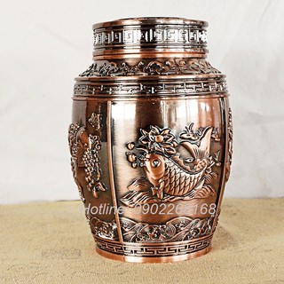 Hộp đựng chè màu vàng / bạc / đồng, phong cách hoàng gia, thiết kế hình chum, chất liệu hợp kim size lớn