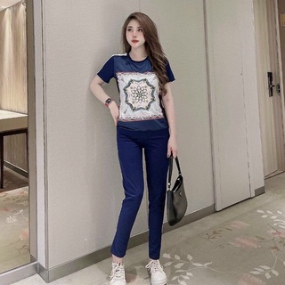 Bộ nỉ nữ thể thao thu đông mặc nhà vnxk cao cấp hoạ tiết phối nón