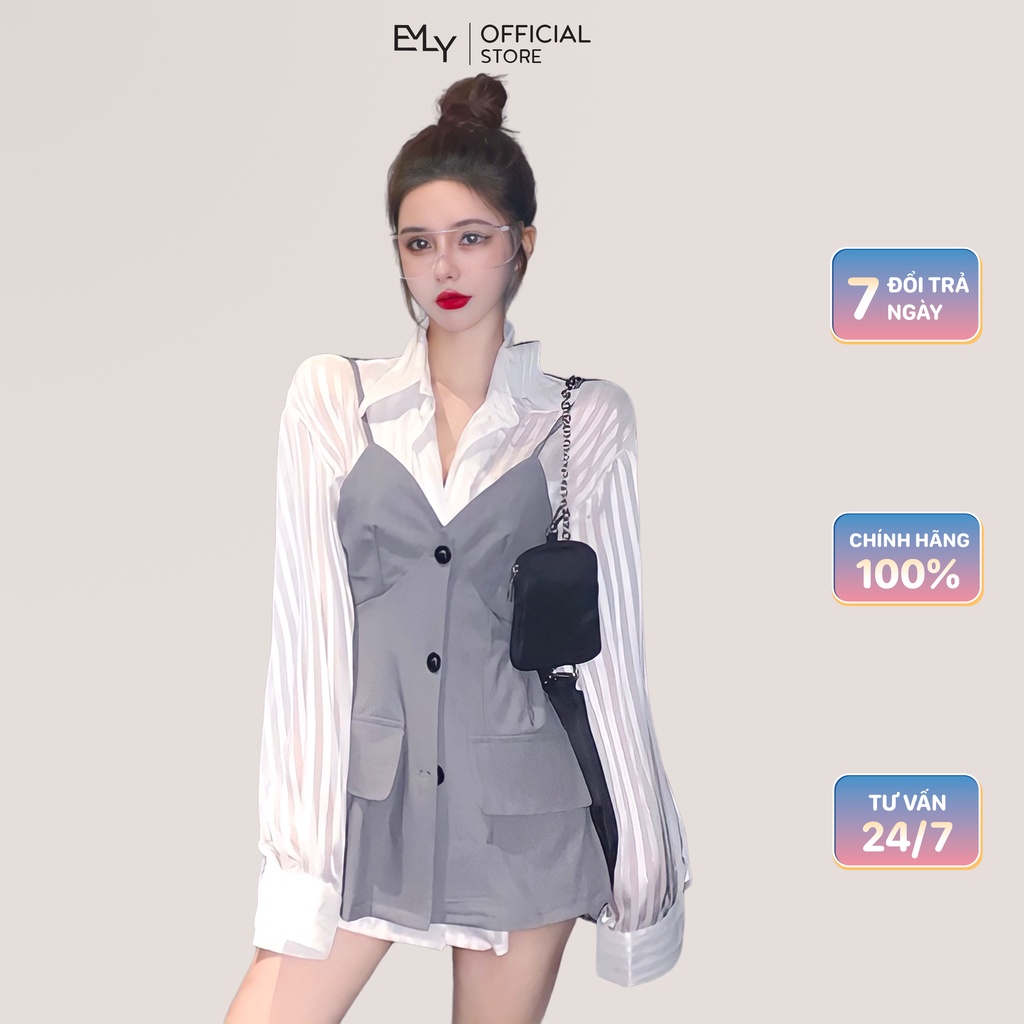 Đầm nữ set sơ mi tay dài Emilyshop