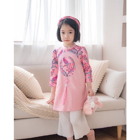 Sét áo dài Long Phụng diện tết (áo dài , quần, Mấn)