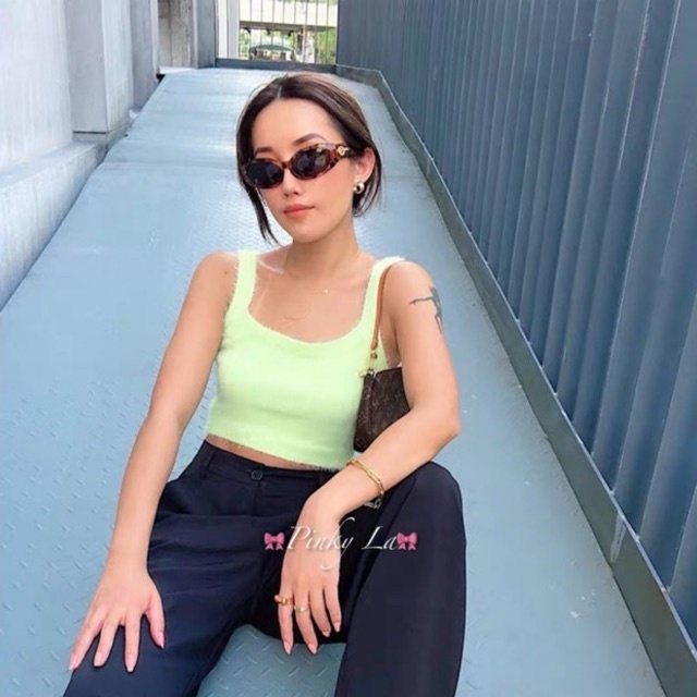 PINKYLA - Áo sát nách croptop lông mịn