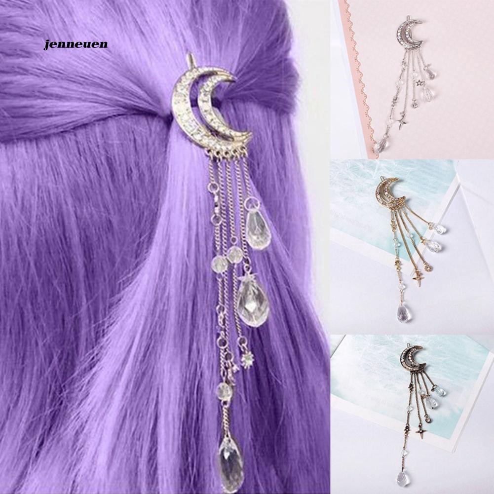 Kẹp tóc đính đá nhân tạo hình mặt trăng cho nữ