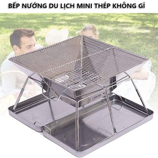 Bếp nướng vỉ nướng than hoa gấp gọn du lịch, dã ngoại inox siêu bền