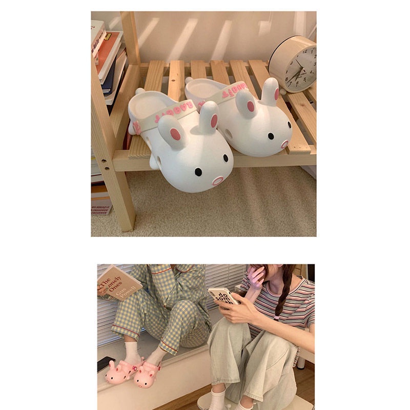 Dép đi trong nhà chống trượt đục lỗ hình thỏ hoạt hình đáng yêu phong cách mùa hè cho nữ