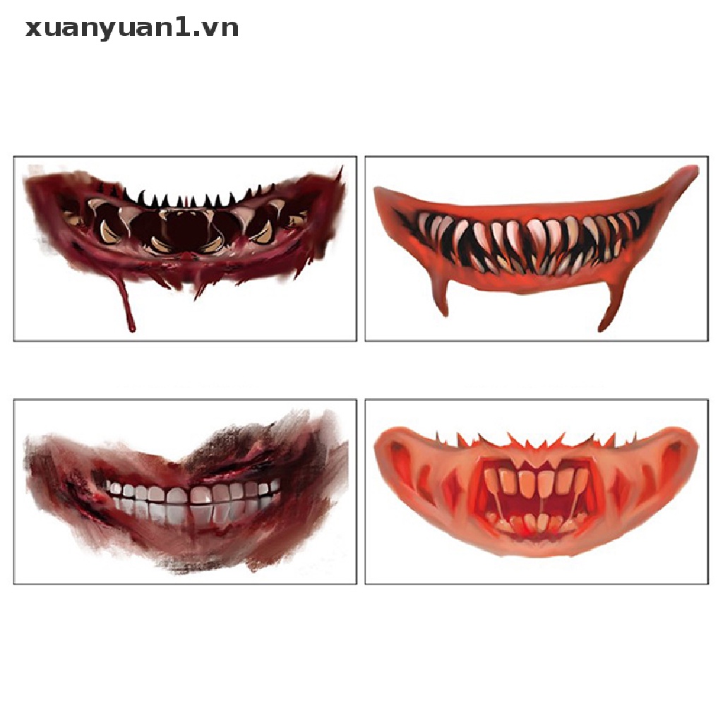 1 Tờ Hình Xăm Dán Mặt Môi Miệng To Phong Cách Halloween Độc Đáo