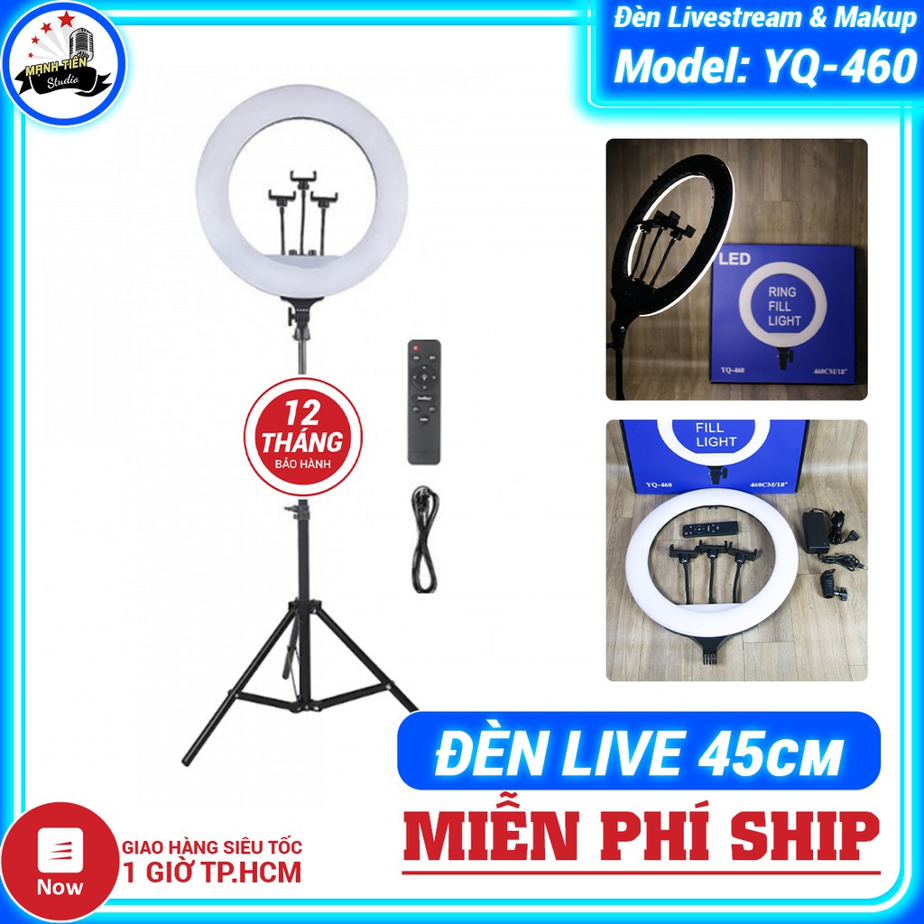 Đèn livestream 45cm YQ 460 3 kẹp điện thoại, chân cao 2.1m, 3 chế độ sáng, có remote– cảm ứng Makeup, Quay Phim Chụp Ảnh