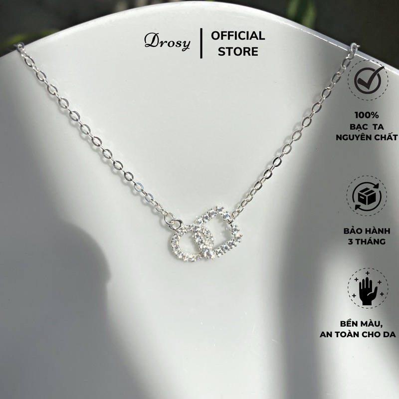 Dây chuyền  lồng nhau vuông tròn đính đá bạc 925 cao cấp