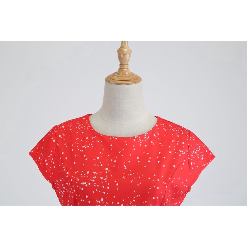 Đầm xòe màu đỏ thời trang hè Vintage cho nữ