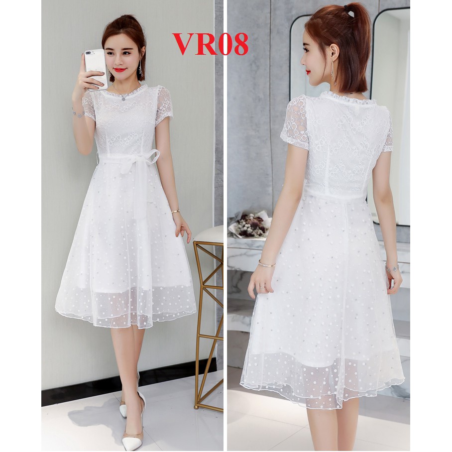 Đầm ren xòe chấm bi, đính kim sa và thiết kế sang trọng chất ren mềm mịn VRO8_ ANI FASHION-KHO BUÔN CHUYÊN SỈ LẺ