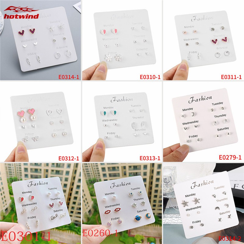 Bộ 6 cặp hoa tai đính đá thời trang xinh xắn cho nữ