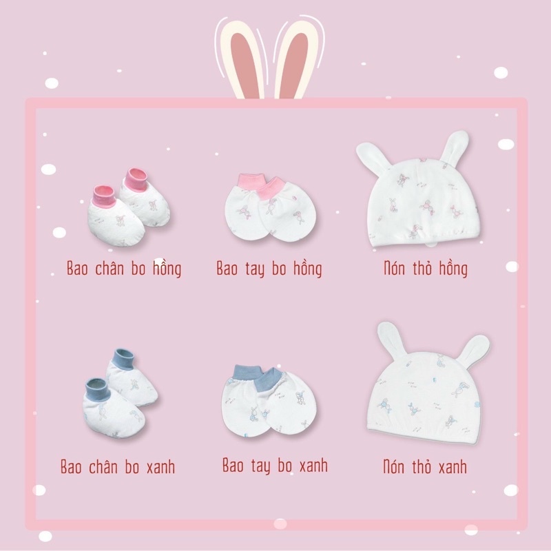 Bộ Nón bao tay chân Miomio cho bé sơ sinh 1 nón+2 chiếc bao chân+4 chiếc